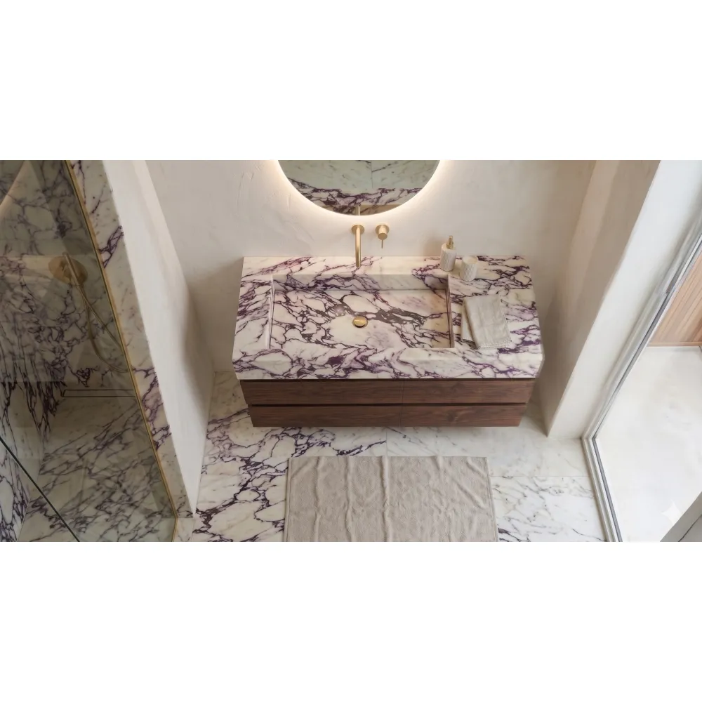 Calacatta Viola Marble Sink, Custom Apron Front Vanity Washbasin, Purple Vein Stone