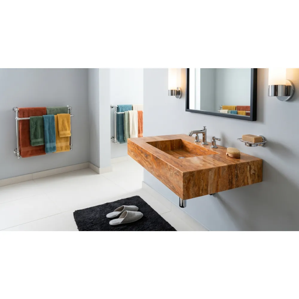 Autumn Travertine Sink | Wall Mounted Washbasin | Rectangular Natural Stone Basin | Custom Bathroom Vanity