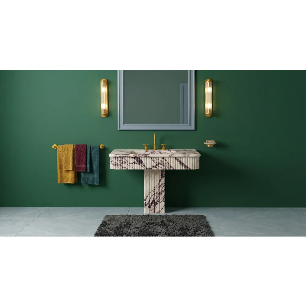 Calacatta Viola Marble Fluted Sink with Pedestal | Luxury Bathroom Vanity