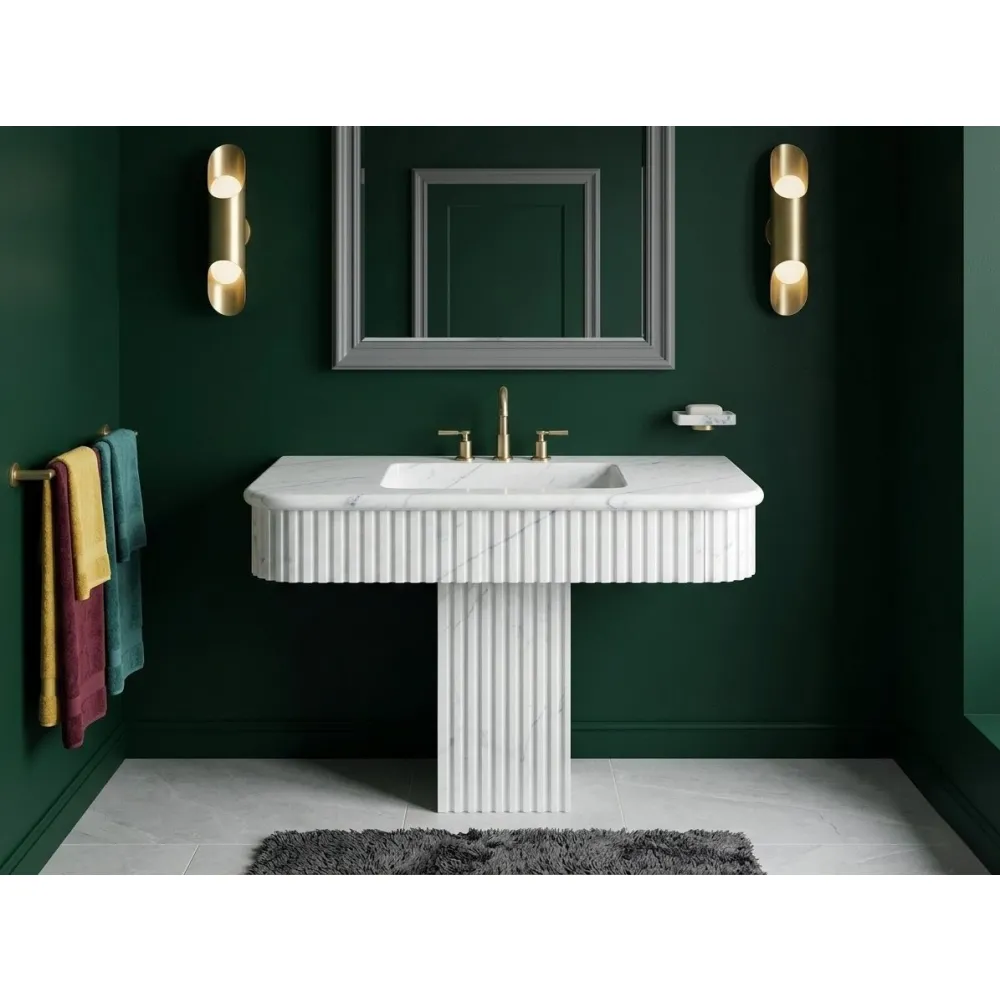Calacatta New York Marble Fluted Pedestal Sink | Reeded Column Vanity