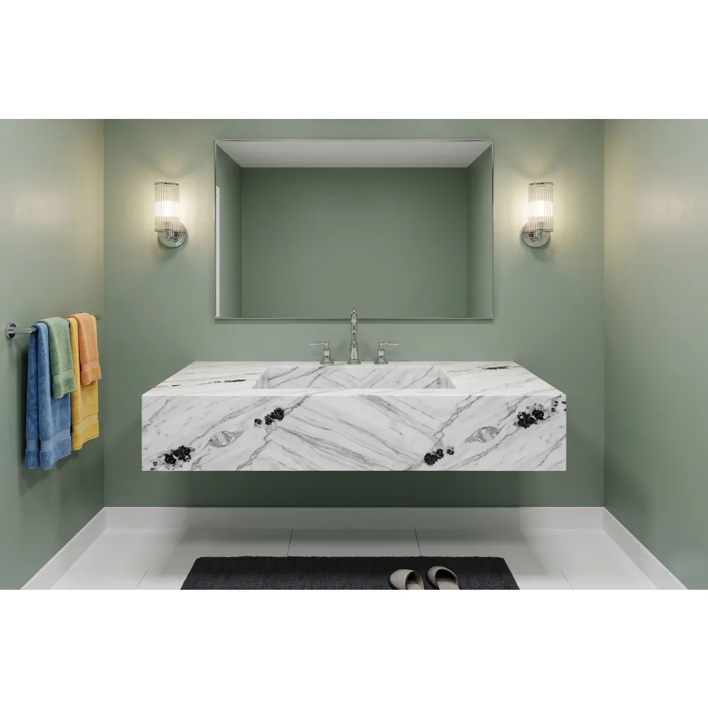 Platinum White Marble Floating Sink | Natural Stone Wall-Mounted Vessel Basin