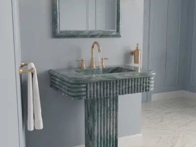 Anatolia Green Marble Pedestal Sink – Handcrafted Fluted Stone Washbasin, Freestanding Column Basin - 3 - MarbleCenter
