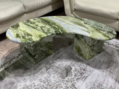 Bella Floresta Green Marble Dining Table, Hand-Polished Emerald Quartzite Kitchen Table - 4 - MarbleCenter