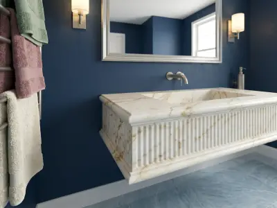 Calacatta Miami Marble Wall Mounted Sink | Handcrafted Fluted Stone Basin, Ogee Edge - 3 - MarbleCenter