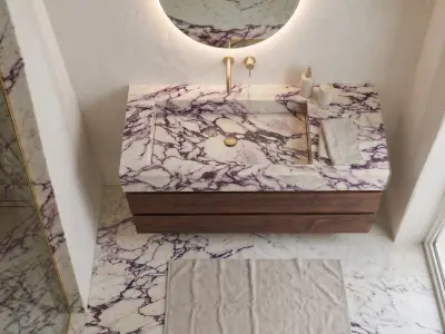 Calacatta Viola Marble Sink, Custom Apron Front Vanity Washbasin, Purple Vein Stone