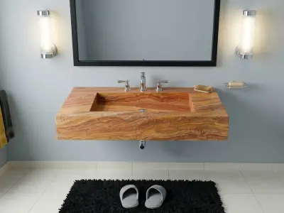 Autumn Travertine Sink | Wall Mounted Washbasin | Rectangular Natural Stone Basin | Custom Bathroom Vanity - 3 - MarbleCenter