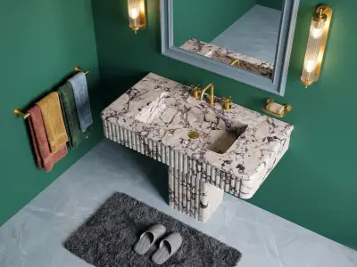 Calacatta Viola Marble Fluted Sink with Pedestal | Luxury Bathroom Vanity - 3 - MarbleCenter