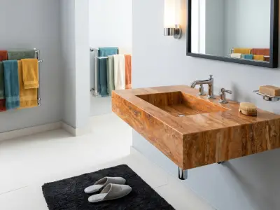 Autumn Travertine Sink | Wall Mounted Washbasin | Rectangular Natural Stone Basin | Custom Bathroom Vanity