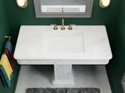 Calacatta New York Marble Fluted Pedestal Sink | Reeded Column Vanity - 4 - MarbleCenter