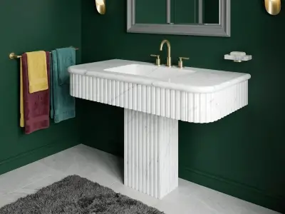 Calacatta New York Marble Fluted Pedestal Sink | Reeded Column Vanity - 2 - MarbleCenter