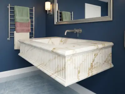 Calacatta Miami Marble Wall Mounted Sink | Handcrafted Fluted Stone Basin, Ogee Edge - 4 - MarbleCenter