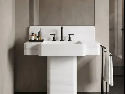 White Marble Pedestal Sink | Freestanding Luxury Monoblock Bathroom Basin
