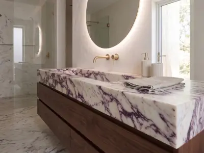 Calacatta Viola Marble Sink, Custom Apron Front Vanity Washbasin, Purple Vein Stone - 3 - MarbleCenter