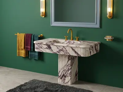 Calacatta Viola Marble Fluted Sink with Pedestal | Luxury Bathroom Vanity - 2 - MarbleCenter