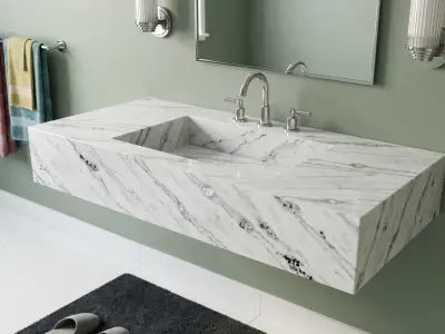 Platinum White Marble Floating Sink | Natural Stone Wall-Mounted Vessel Basin - 2 - MarbleCenter
