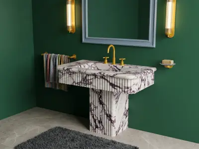 Calacatta Viola Marble Fluted Sink with Pedestal | Luxury Bathroom Vanity - 4 - MarbleCenter
