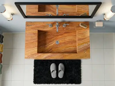 Autumn Travertine Sink | Wall Mounted Washbasin | Rectangular Natural Stone Basin | Custom Bathroom Vanity - 2 - MarbleCenter