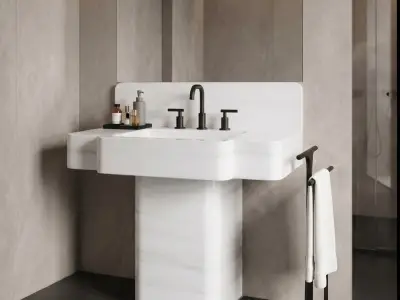 White Marble Pedestal Sink | Freestanding Luxury Monoblock Bathroom Basin - 2 - MarbleCenter
