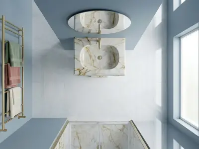 Calacatta Miami Marble Pedestal Sink | Handcrafted Fluted Stone Bathroom Basin - 3 - MarbleCenter