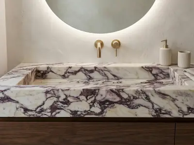 Calacatta Viola Marble Sink, Custom Apron Front Vanity Washbasin, Purple Vein Stone - 2 - MarbleCenter
