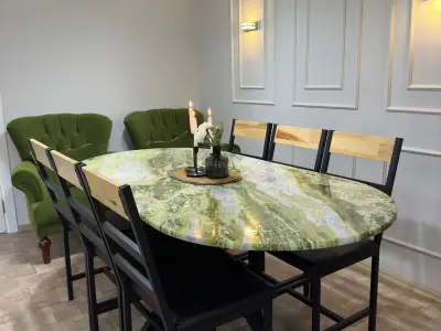 Bella Floresta Green Marble Dining Table, Hand-Polished Emerald Quartzite Kitchen Table - 3 - MarbleCenter