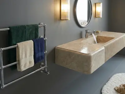 Bailen Beige Marble Floating Sink – Handcrafted Fluted Wall-Mounted Washbasin - 3 - MarbleCenter