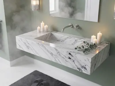 Platinum White Marble Floating Sink | Natural Stone Wall-Mounted Vessel Basin - 4 - MarbleCenter