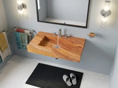 Autumn Travertine Sink | Wall Mounted Washbasin | Rectangular Natural Stone Basin | Custom Bathroom Vanity - 4 - MarbleCenter