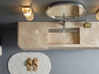 Bailen Beige Marble Floating Sink – Handcrafted Fluted Wall-Mounted Washbasin - 4 - MarbleCenter