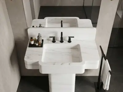 White Marble Pedestal Sink | Freestanding Luxury Monoblock Bathroom Basin - 3 - MarbleCenter