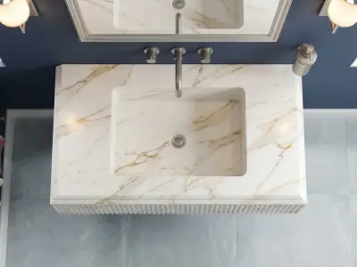 Calacatta Miami Marble Wall Mounted Sink | Handcrafted Fluted Stone Basin, Ogee Edge - 2 - MarbleCenter