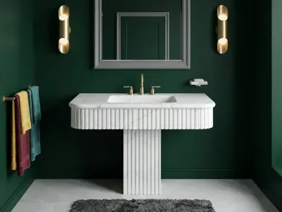 Calacatta New York Marble Fluted Pedestal Sink | Reeded Column Vanity