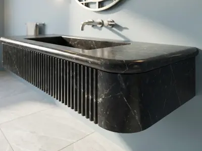 Black Diamond Marble Floating Sink – Fluted Front, Bullnose Edge Vanity - 3 - MarbleCenter