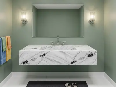 Platinum White Marble Floating Sink | Natural Stone Wall-Mounted Vessel Basin