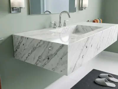 Platinum White Marble Floating Sink | Natural Stone Wall-Mounted Vessel Basin - 3 - MarbleCenter