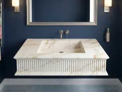 Calacatta Miami Marble Wall Mounted Sink | Handcrafted Fluted Stone Basin, Ogee Edge