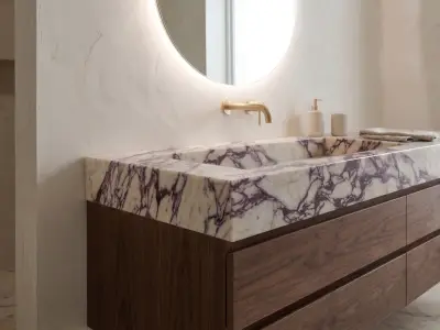 Calacatta Viola Marble Sink, Custom Apron Front Vanity Washbasin, Purple Vein Stone - 4 - MarbleCenter