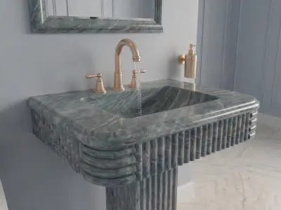 Anatolia Green Marble Pedestal Sink – Handcrafted Fluted Stone Washbasin, Freestanding Column Basin - 2 - MarbleCenter
