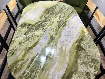 Bella Floresta Green Marble Dining Table, Hand-Polished Emerald Quartzite Kitchen Table - 1 - MarbleCenter