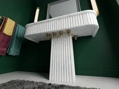 Calacatta New York Marble Fluted Pedestal Sink | Reeded Column Vanity - 3 - MarbleCenter