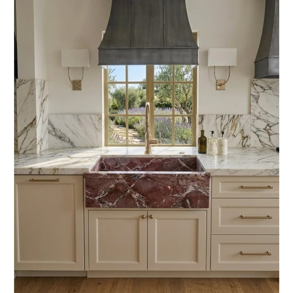 Rosso Levanto Marble Farmhouse Sink | Apron-Front Luxury Kitchen Basin