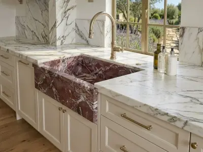 Rosso Levanto Marble Farmhouse Sink | Apron-Front Luxury Kitchen Basin - 4 - MarbleCenter