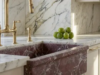 Rosso Levanto Marble Farmhouse Sink | Apron-Front Luxury Kitchen Basin - 2 - MarbleCenter