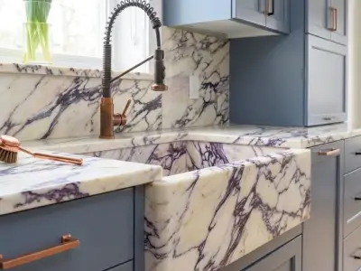 Calacatta Viola Marble Farmhouse Sink | Apron-Front Luxury Kitchen Basin - 2 - MarbleCenter