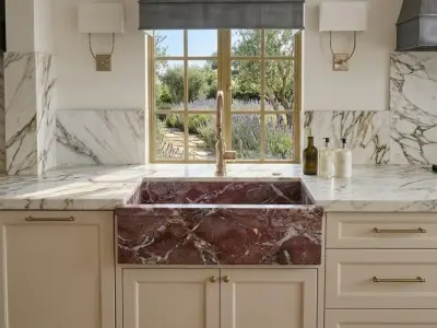 Rosso Levanto Marble Farmhouse Sink | Apron-Front Luxury Kitchen Basin