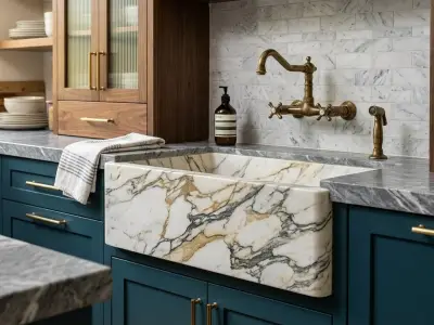 Calacatta Gold Marble Apron-Front Farmhouse Kitchen Sink - 3 - MarbleCenter